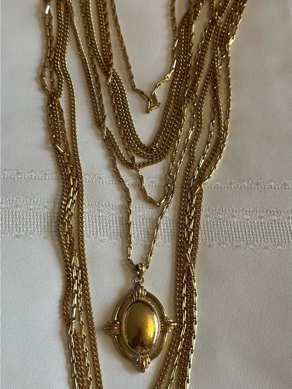 Vintage Monet Gold Tone Multi-Strand Chain Statement Pendant Necklace
